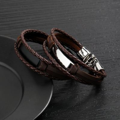 China Trendy Wholesale Personality Hip Hop Leather Bracelet Fashion Jewelry Lettering Men's Punk Bracelet for sale