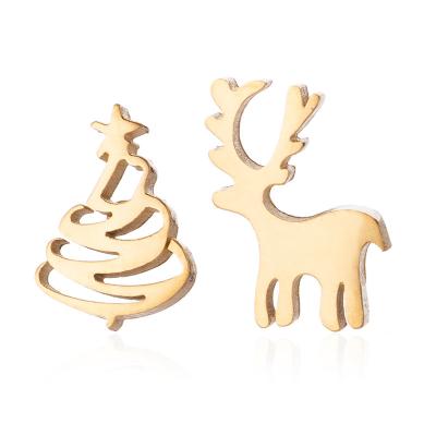 China Latest TRENDY charms design for women earrings jewelry Christmas tree stainless steel asymmetrical stud earrings for sale