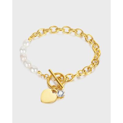 China Romantic Fashion 18K Gold Plated Link Chain Heart Charm Bracelet Customized Stainless Steel Jewelry Mother's Day Gift for sale