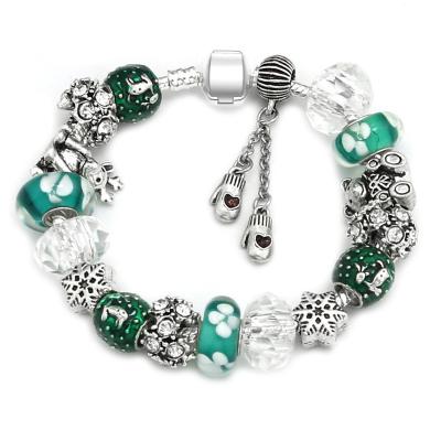 China Newest Christmas Gifts Glass Plated Glass Bead Delicate Fashion Charm Bracelet TRENDY Silver Snowflake Bangle for sale