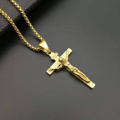 China Christian Jewelry Gold Color 316L Stainless Steel INRI Religious Crucifix Jesus Cross Pendant Necklace Latest European Hot Sale CLASSIC for sale