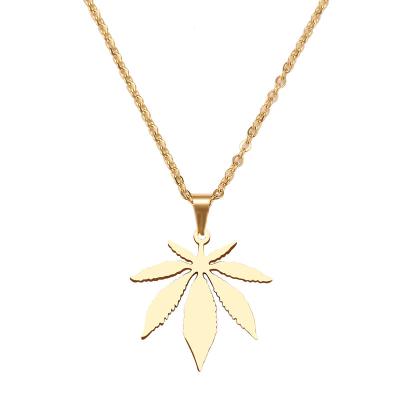 China Fashion Latest Arrival Stainless Steel Necklace For Women Man Maple Leaf Choker Necklace Engagement Pendant Jewelry for sale