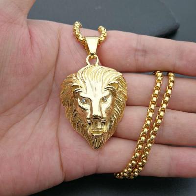 China 18K 316L Goldtone Lion Head Stainless Steel Pendant Hip Hop European Hot Sale Hip Hop Mens Punk Jewelry Necklace for sale