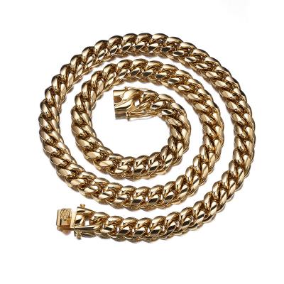 China Hiphop European Hot Selling Solid Gold Plated Jewelry Hip Hops High Polished 316L Stainless Steel Necklace Smooth Cuban Link Chain for sale