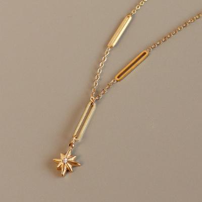 China New Design Personality FASHION Gold Plated Jewelry Octagonal Zircon Star Pendant For Women Stainless Steel Necklace for sale