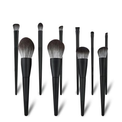 China Angular Blush High Quality Soft Black Color Synthetic Hair Makeup Brush Set 10 Pcs With Your Logo for sale