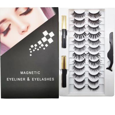 China Long 12 Pairs 3D Eyelashes and Natural Reusable Magnetic Eyeliner Megnetic Eyelashes Kit for sale