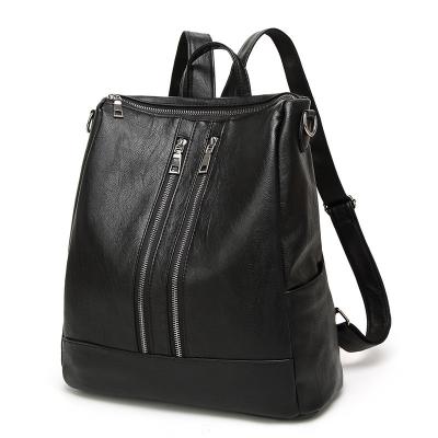 China Casual Womens Black Leather Backpack Multi Functional For Teenage Girls for sale