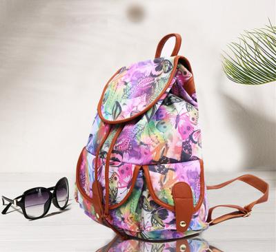 China Teenager Girls Canvas Fashion Ladies Backpack Floral Design For Short Trips for sale