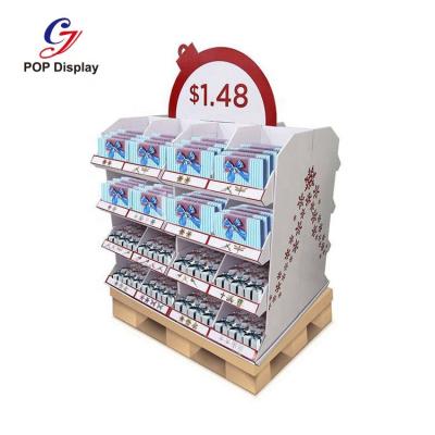 China Customized Double Sided Display Supermarket Advertising Shelf Corrugated Paper Cardboard PDQ Tray Stationery Back To School Pallet Display for sale