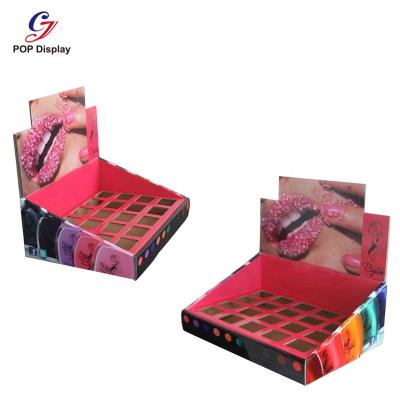 China Store Or Chain Store Cosmetic Logo Printing Cardboard Retail Countertop Customer Show For Lipstick Cosmetic Paper Display Makeup Counter PDQ With Divider for sale