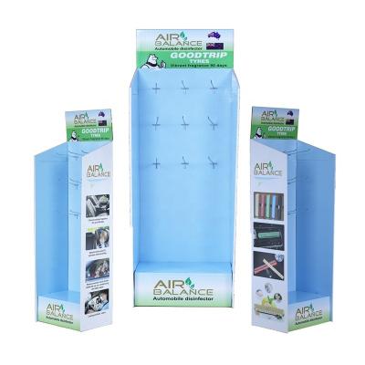 China Retail Shops Corrugated Cardboard Display Portable Advertising Rack With Electric Peg Hook Paper Display For Car Air Freshener Shops for sale