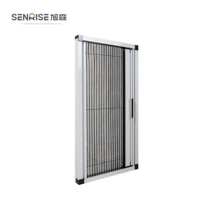 China Factory Wholesale Folding Aluminum Screen Frame Pleated Fly Screen Doors With Polyester Pleated Mesh Net Acordion Window Doors for sale