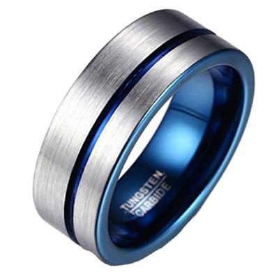 China CLASSIC Quality golden supplier tungsten glow ring matte polished tungsten blue ring 8mm customized wedding bands for sale