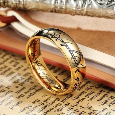 China CLASSIC 8mm Yellow Gold Lord Rings Magic Power Rings with deep Engraving Wedding Band Tungsten Carbide Lord of the Rings mini figures for sale