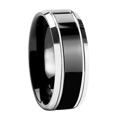 China CLASSIC 8MM Black Tungsten Ring for Men Wedding Bands High Polished Bevelled Edge Comfort Fit for sale