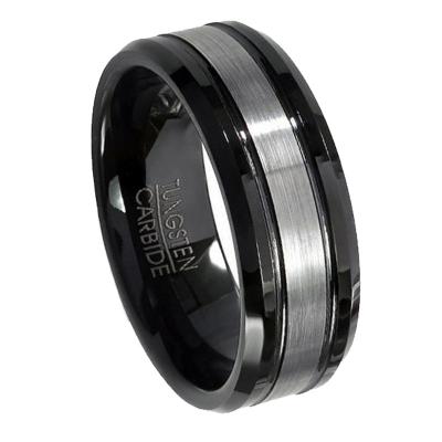 China CLASSIC Engraved Personalized Black Tungsten Rings For Men Wedding Band Tungsten Groove Men Ring 8MM for sale