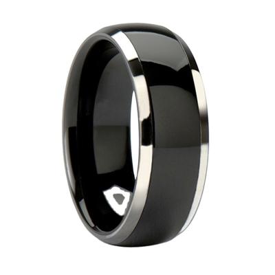 China CLASSIC Dongguan 6mm 8mm girl ring black boy ring black tungsten carbide black rutilated quartz ring for sale