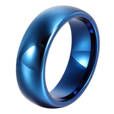 China CLASSIC OEM and ODM tungsten blue ring 8mm high polished blue luminous ring blue obsidian ring for sale