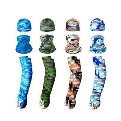 China Breathable Sunscreen Arm Sleeves 3 Pieces Face Scarf Cover Head Wrap Camouflage Hat Quick-Drying Helmet Inner Caps for sale