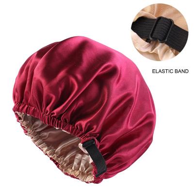 China 2021 Fashion Amazon hot sale double sided shower hat soft satin silk striped night hat for women for sale