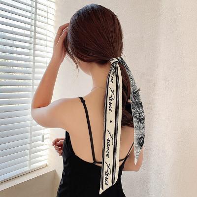 China 2021 Fashion Wholesale Korea Silk Headband Hair Band French Lengthened Silk Hair Tie Headband for sale