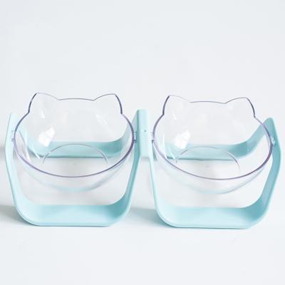 China Non-automatic Pet Accessories Bowl ABS Plastic Transparent Adjustable Pet Double Bowls & Feeders With Stand for sale