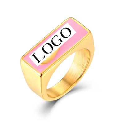 China Hot Sale Stainless Steel Epoxy Type Hiphop Pink Green Personality Street Style Hook Creative Hip-hop Ring Black White for sale