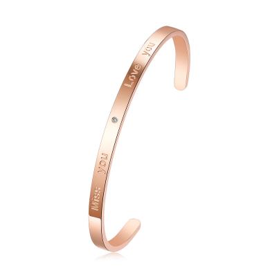 China Simple Miss U Open Cuff Bracelet Stainless Steel Rose Gold Plated Jewelry Diamond New Arrival For Women for sale