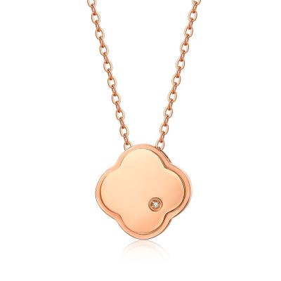 China Stainless Steel Rose Gold Plated Mosaic Crystal Four Leaf Clover Romantic Initial Necklace Clavicle Dangle Chain for sale