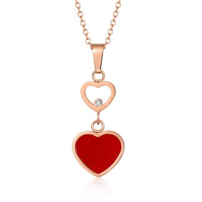 China Romantic Chain Necklace Stainless Steel Shell Acrylic Heart Pendant With Diamond Crystal Necklace Rose Gold Plated for sale