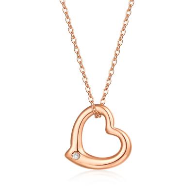 China Romantic Korean Style Heart with Diamond Stone Pendant Necklace Stainless Steel Rose Gold Plated Charm Chain for Women for sale