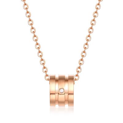 China Romantic Stainless Steel Chain Necklace Ring Pendant Clavicle Necklace 18K Rose Gold Stylish Geometry Fashion for Women Girls for sale