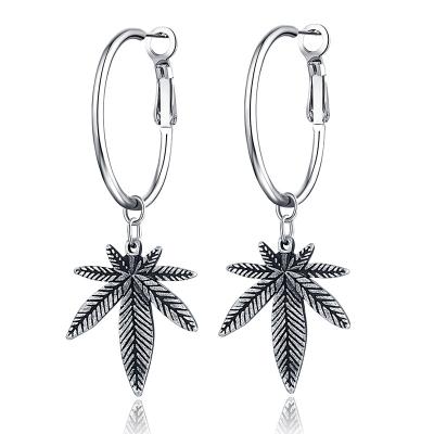 China DAYHAO Vintage Titanium Steel Net Red Earrings Cool Buddy Ins Retro Style Metal Earrings MA YE Maple Leaf Ear Cuff Earrings for sale