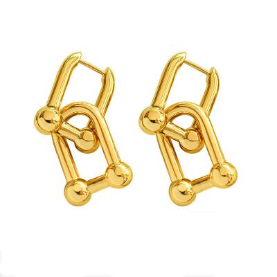 China Other Charm Waterproof 18K Gold Plated Stainless Steel Statement U Shape Chain Handmade Earrings For Women Jewelry for sale