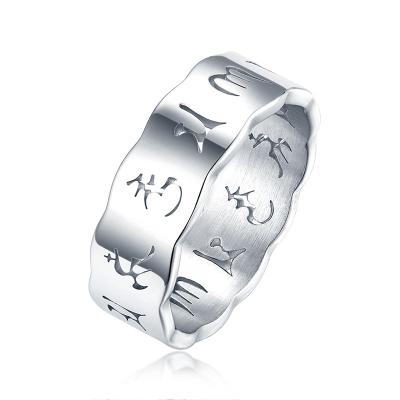 China Fashion Hollow Ring Spot Wholesale Wild DAYHAO Punk Titanium Steel Personality Letter Ring Hip Hop Ring Creative for sale