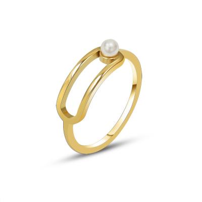 China Trendy Korean version of simple fashion 18k gold plated stainless steel Ring Women's Natural Pearl Ring new design from GT for sale