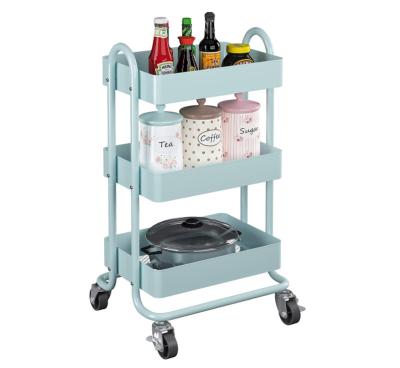 China Durable 3-Tier Metal Rolling Serving Cart, Heavy Duty Kitchen A Garden Cart With Wheels, Easy To Assemble for sale