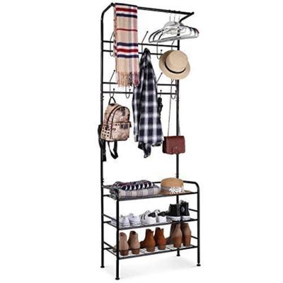 China Clean Black 180CM Coat Rack With 3 Layers Holding Hat Towel Racks Shoes Bag Racks for sale