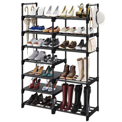 China (Size) Iron Shoe Rack DIY 7-Ties Adjustable Portable Shoe Rack With Nonwoven Fabric Shelfes Maker for sale