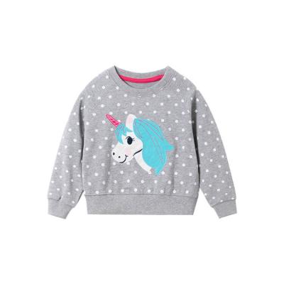 China Diy Logo Printing Polka Dots Unicorn Anti-Wrinkle Applique New Long Sleeve Crewneck Fleece Custom Kids Organic Cotton Sweatshirts Pullover for sale