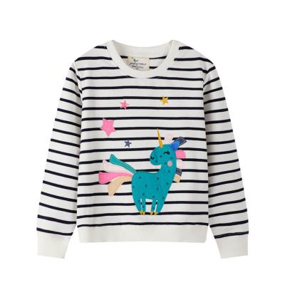 China Loose Design Anti-wrinkle Design Unicorn Striped Print Plain White Full Black Crewneck Kids Girls Hoodies And Sweatshirts for sale