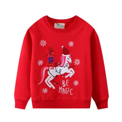 China Anti-wrinkle Christmas Red Cartoon Unicorn Casual Long Sleeve Winter Shear Little Kids Warm Thermal Girls Crop Top Sweatshirt For Kids for sale