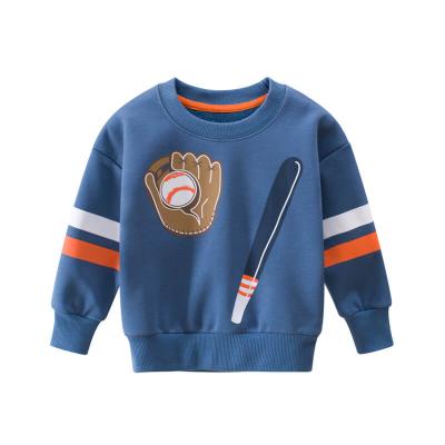 China Hot Wholesale Pattern Printing Cartoon Anti-wrinkle Baseball Kids Knitted Blue Ribbed Cotton Long Sleeve Tops Anorak Pullover For Kid for sale