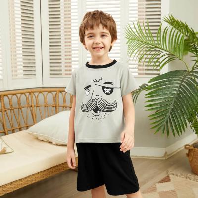 China Top And Solid Pirate Cartoon Print Casual Breathable Knitted Casual Shirt Kids Shorts Pants Kids Clothes 2Pc Sets For Little Boys for sale