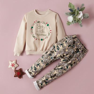 China Simple Spring Autumn Cotton Letter Floral Print Casual Long Sleeve Kids Wear Sweatshirt And Sweatpants Matching Clothes Set For Girls for sale