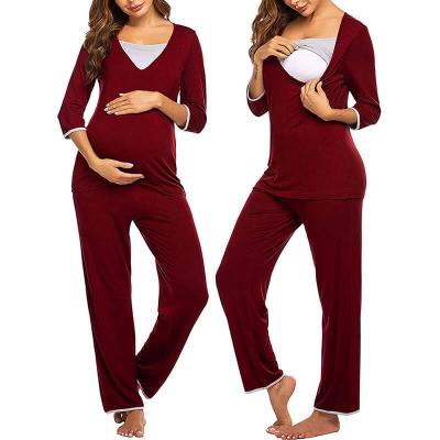 China Maternity Fashionable Maternity Feeding Cotton Anti-Allergy Full Casual Single Long Sleeve Stretchy Nursing Pants Pajamas Fit For Pregnant Women for sale