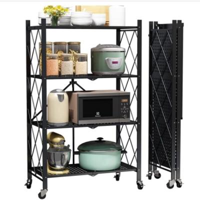 China Viable collapsible folding metal storage shelf steel shelf with wheels iron shelves estante cocina RAF rak dapur collapsible for sale