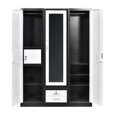 China (Other) Customized Adjustable 3 Door Wardrobe Steel Cabinet With Mirror Cabinet 3 Door Steel Almirah for sale