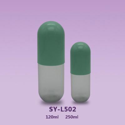 China Hot Selling Personal Care Type For Skin Care New Design Cosmetic Plastic Lotion Bottle L502 Capsule Shape for sale